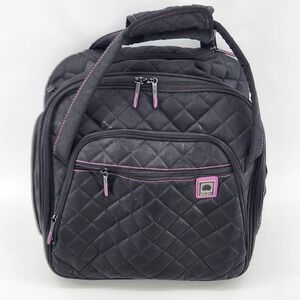Delsey Rolling Carry On Luggage Black Quilted Suitcase Wheeled Travel Bag 15 In